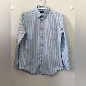 Men's Light Blue Striped Long-Sleeve Dress Shirt